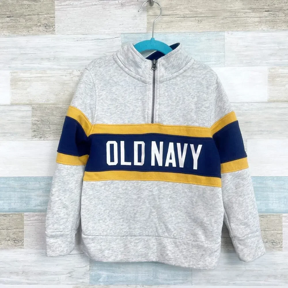 Old Navy Color Blocked Logo Graphic 1/4-Zip Pullover Sweatshirt Gray Boys XS 5